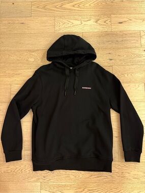 Burberry Men’s Black Hooded Sweatshirt with Small Logo and Large Back Design